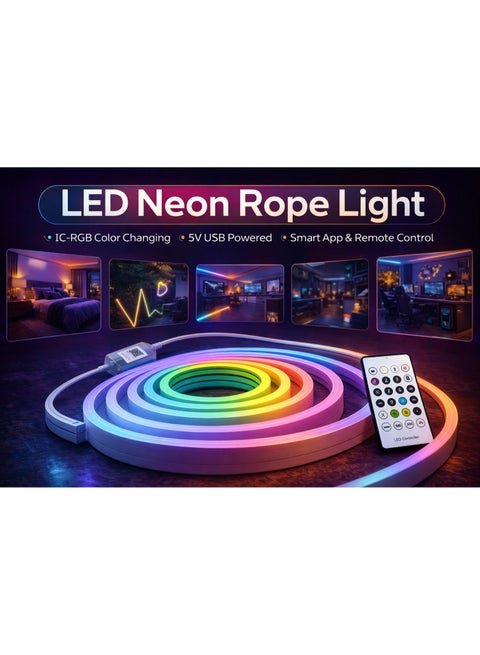 Smart Ic-Rgb Led Neon Rope Light 5M – App & Remote Control – Music Sync – Built-In Usb Cable